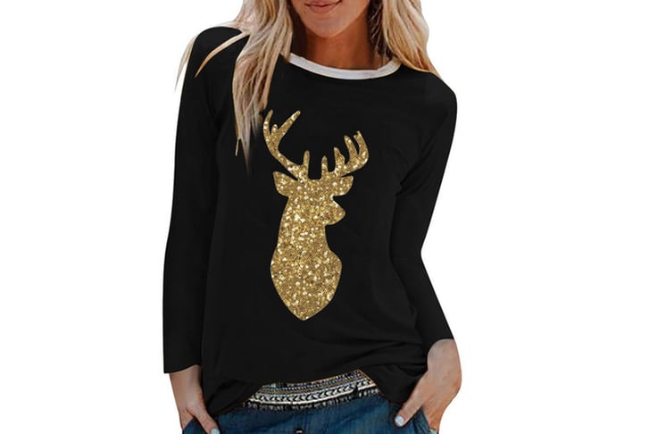 SEASONAL-Christmas-sequined-antlers-print-ladies-long-sleeved-T-shirt-2