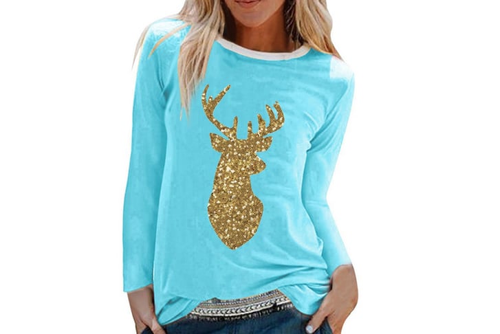 SEASONAL-Christmas-sequined-antlers-print-ladies-long-sleeved-T-shirt-5