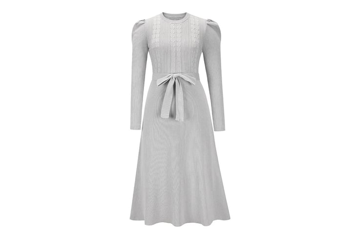 Women-A-line-High-Waist-Knitted-Dress-with-Belt-11