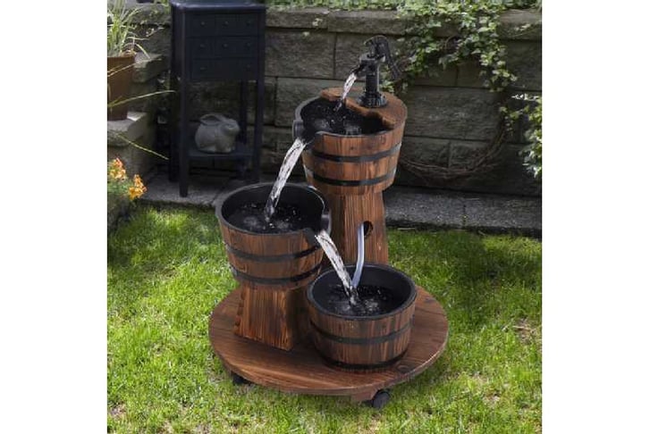 Outsunny Fir Wood 3 Barrel Water Foundation w/ Pump - Wowcher