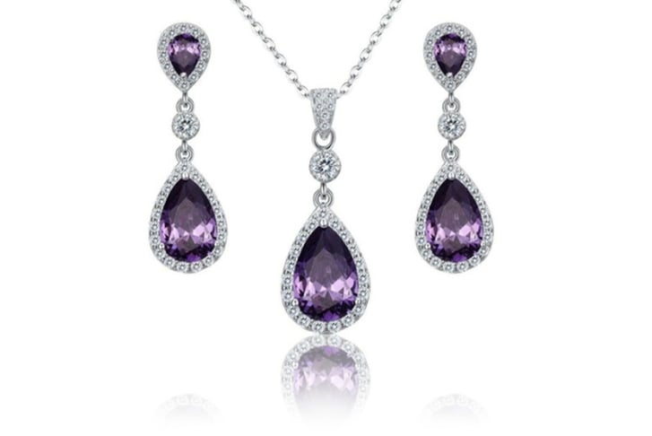 White-gold-finish-Amethyst-&-Red-Ruby-created-diamond-pearcut-necklace-and-earrings-set-2