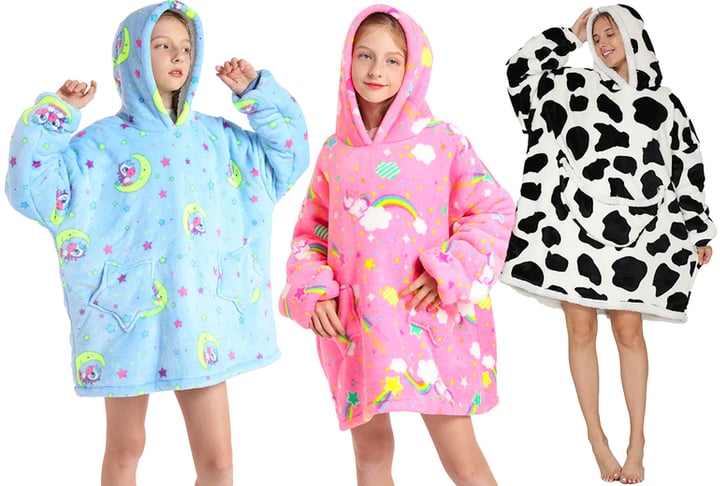 Women-Kids-Printing-Hoodie-Warm-Fleece-Blanket-1