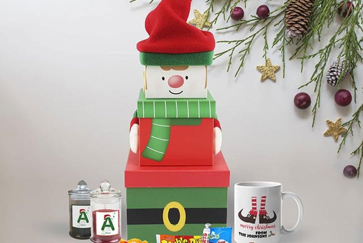 Personalised Elf Hamper Inc. Mug, Scented Candle, Sweets and More!