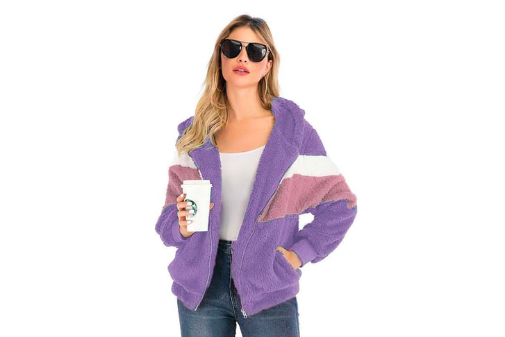 Women-Warm-Fleece-Zipper-Hoodie-Coa-purple