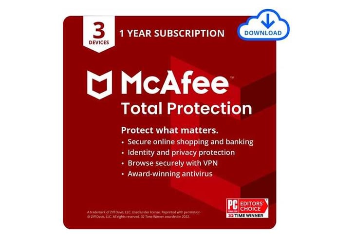 McAfee Total Protection 2024 3 Device 1 Year Licence Download Wowcher