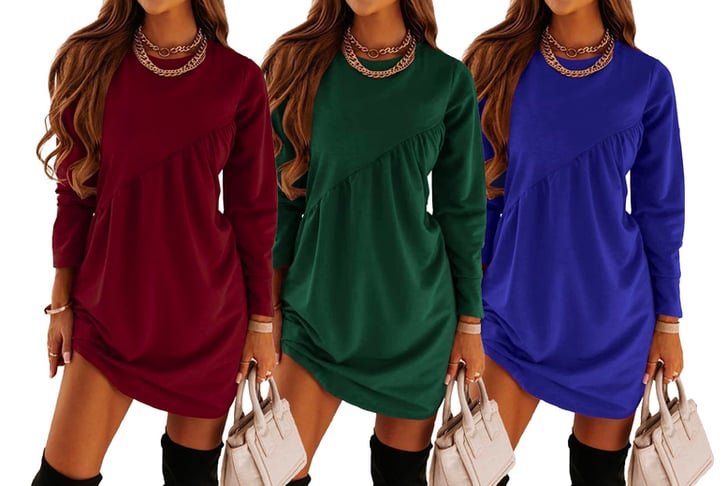 Solid-Long-Sleeve-Irregular-Dress-1