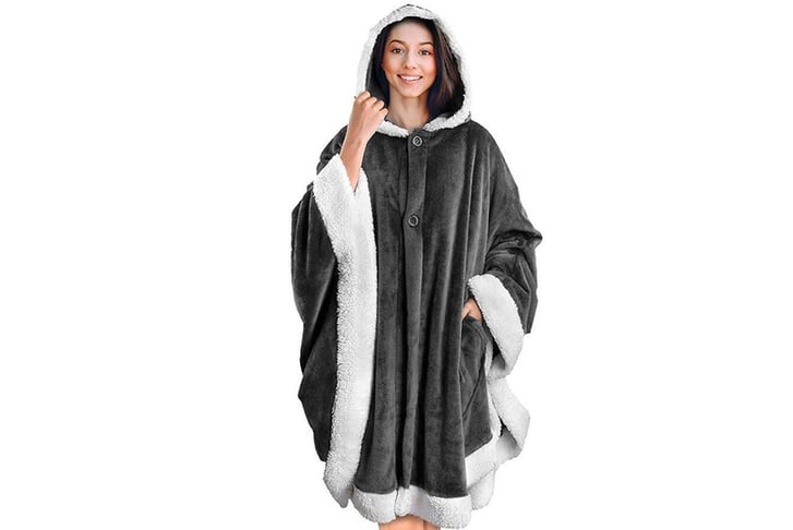 Womens-Poncho-Hooded-Blanket-dark-grey