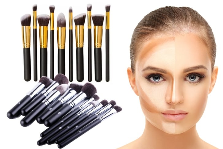 10pc make up brush sets gold silver NEW 2023