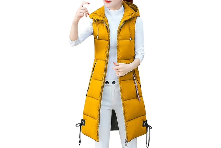 Women-Gilet-Jacket-Stand-Collar-Tunic-Long-Lightweight-Coat-yellow