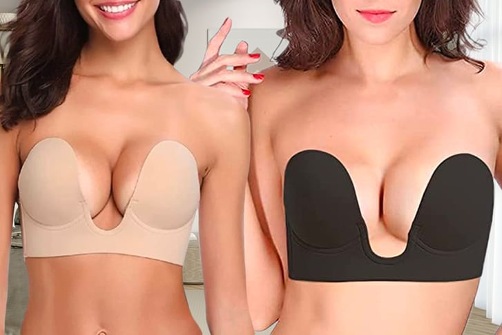 Invisible Adhesive Push-Up Bra - Backless, Strapless, Size C, Black (Single)
