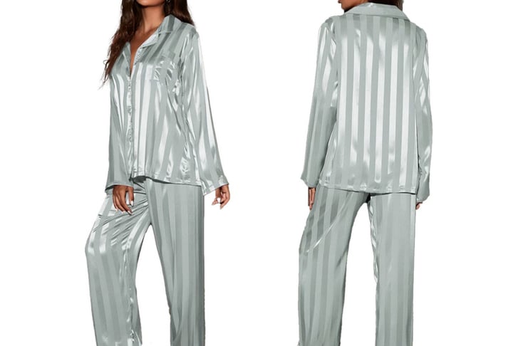 Women-Solid-Color-Stripe-Pyjamas-Set-2