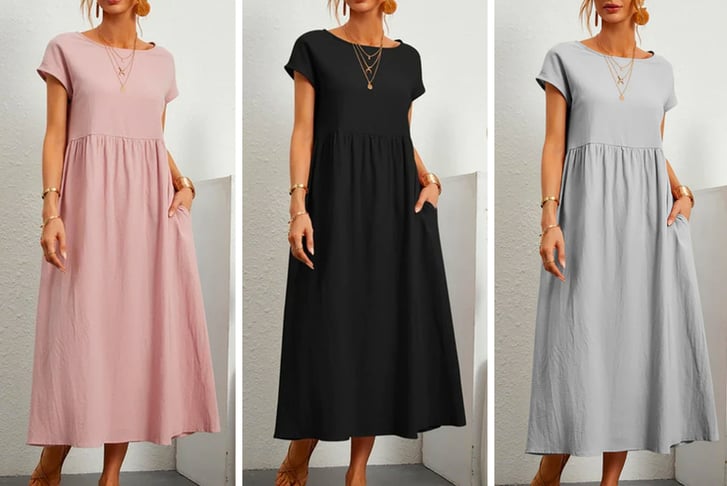 Women-Short-Sleeves-Linen-Solid-Casual-Maxi-Dress-1