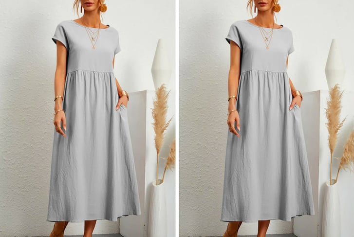 Women-Short-Sleeves-Linen-Solid-Casual-Maxi-Dress-6