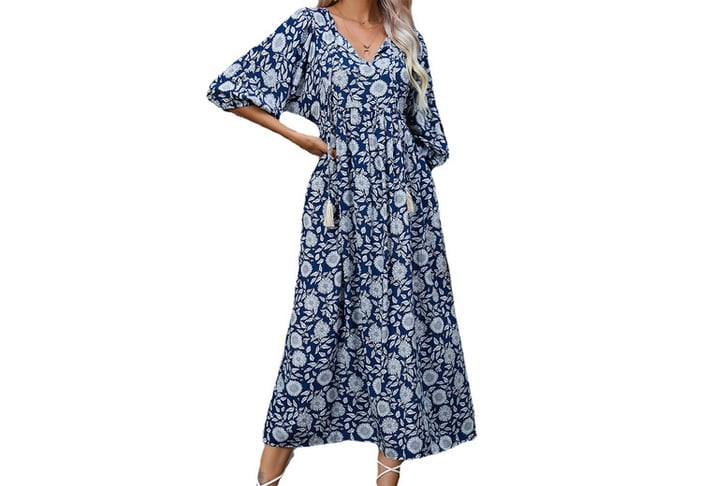 Printed-Half-Sleeve-Beach-Bohemian-V-Neck-Dress-2