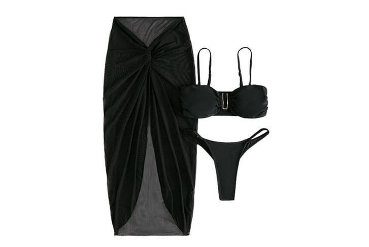 Split mesh long skirt bikini sexy swimsuit 5 black