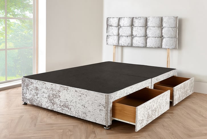 Crushed-Velvet-Silver-Divan-Bed-with-Memory-Sprung-Mattress-3