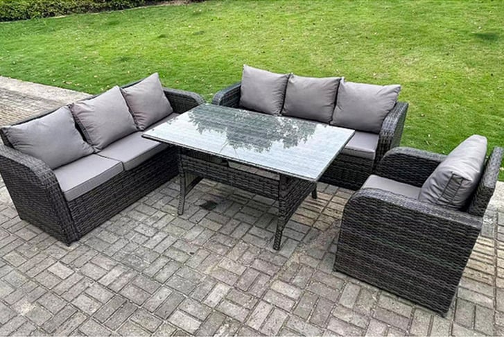 7 Seater Dark Grey PE Wicker Rattan Garden Furniture Set Deal - Wowcher