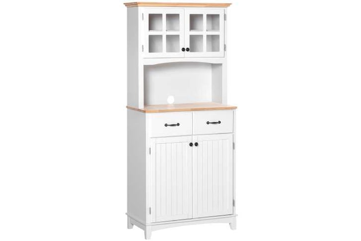 HOMCOM Kitchen Cupboard, Storage Cabinet, Glass Doors, White - Wowcher