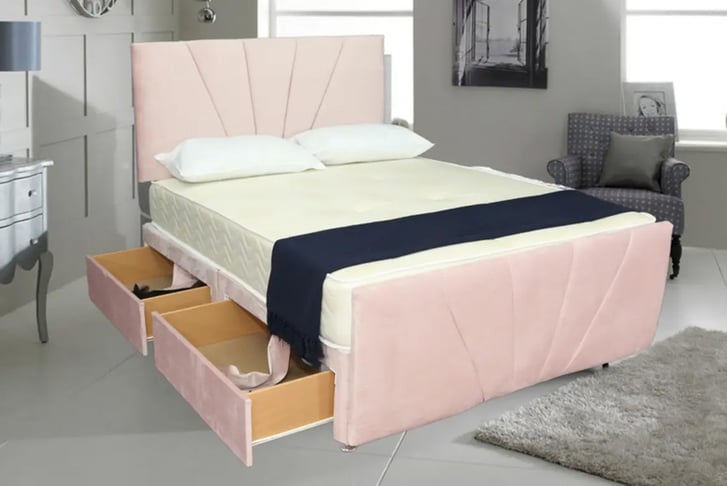 Pink-Chenille-Divan-Bed-with-Memory-Sprung-Mattress-1
