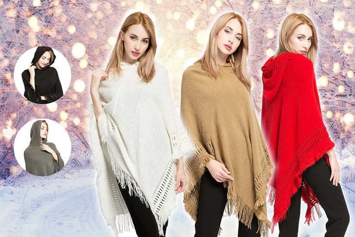 Hooded Tassel Pullover Knitted Sweater Cloak Shawl-1