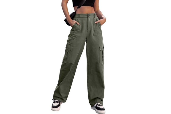 Womens High Waist Combat Cargo Long Pants Ladies Casual Pocket Trousers  Bottoms