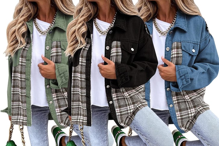 Plaid denim jacket hotsell