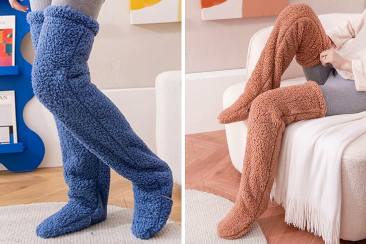 Fluffy Thigh High Leg Warmer Socks Deal - Wowcher