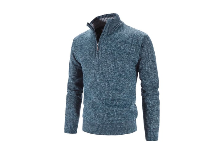 Men-Knitted-V-Neck-Zipper-Pullover-Sweater-blue