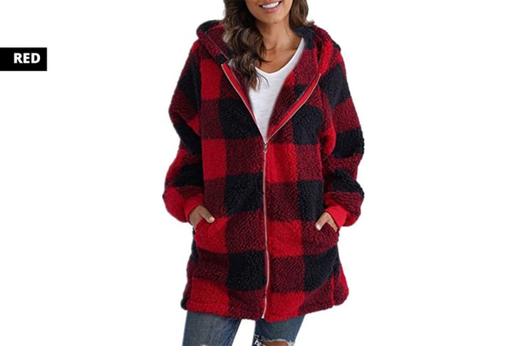Plaid-Hooded-Jacket-red