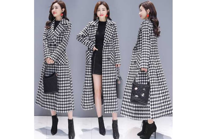 Houndstooth Trench Coat - Wowcher