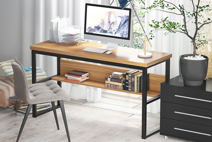 Wooden-Metal-Study-Table-Home-Office-Workstation-With-Book-Shelf-1