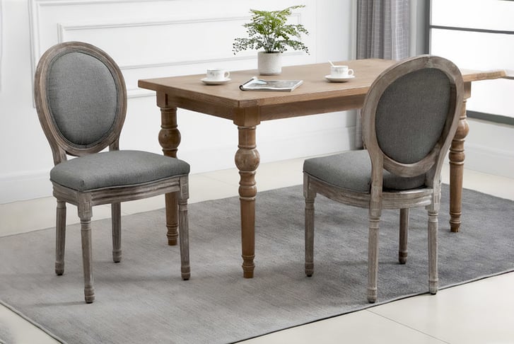 Gray and wood store dining chairs