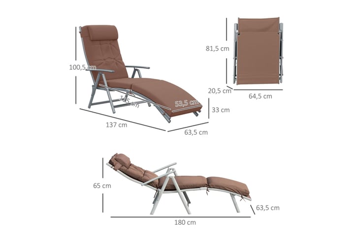 32160785-Steel-Frame-Outdoor-Garden-Padded-Sun-Lounger-w--Pillow-Brown-6