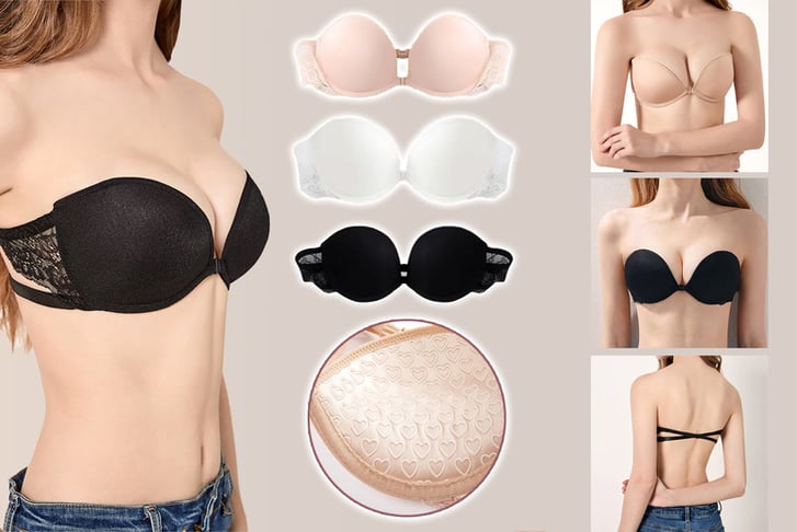 2 Pieces Strapless Front Buckle Lift Bra Push up Bras for Women Wireless  Sexy Anti-Slip Invisible Lift Bras