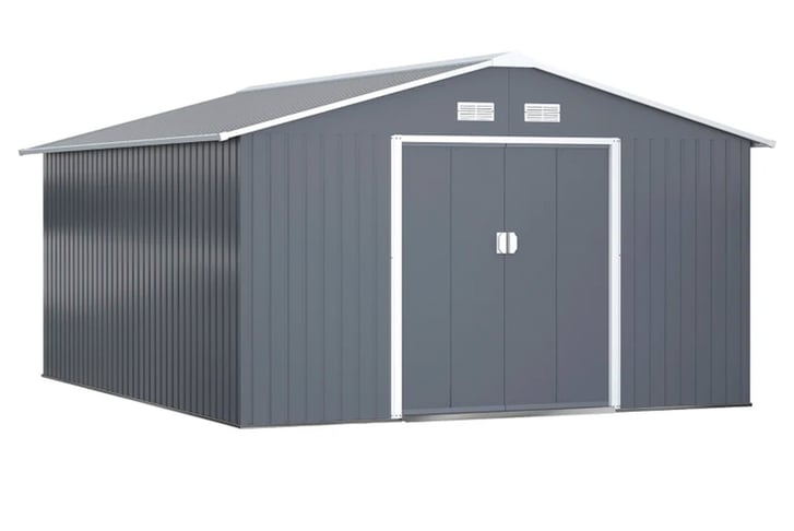 32275416-13-x-11ft-Outdoor-Garden-Roofed-Metal-Storage-Shed-Grey-2