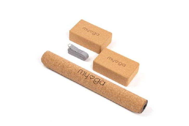 Myga Cork Yoga Starter Set - Mat, 2 Cork Blocks, & Strap - Wowcher