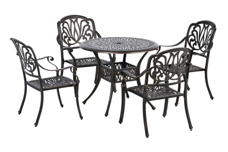 32488118-5PCs-Garden-Dining-Conversation-Set-4-Chairs-Table-W-Umbrella-Hole-Cast-Aluminum-2