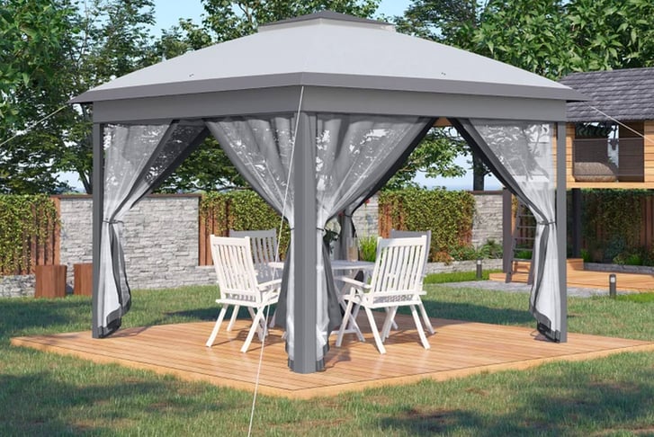 32891516-3.3m-x-3.3m-Pop-Up-Canopy,-Double-Roof-Foldable-Canopy-Tent-Grey-1