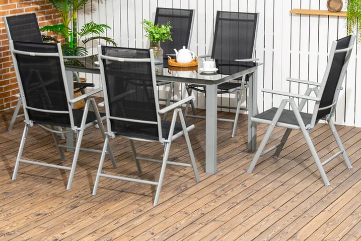 32891653-7-Piece-Garden-Dining-Set,-Outdoor-Table-and-6-Folding-and-Reclining-Chairs-1