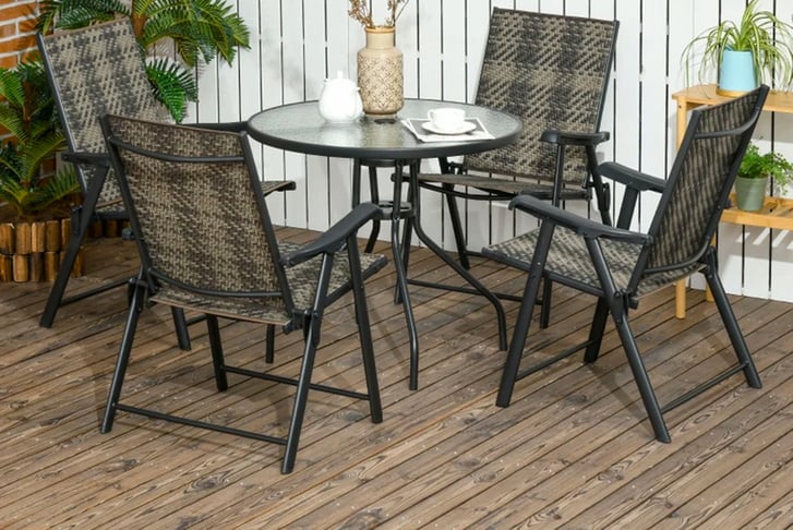 32911436-5-Pieces-Rattan-Dining-Sets,-80cm-Round-Glass-Top-Garden-Dining-Table-with-Umbrella-Hole-1