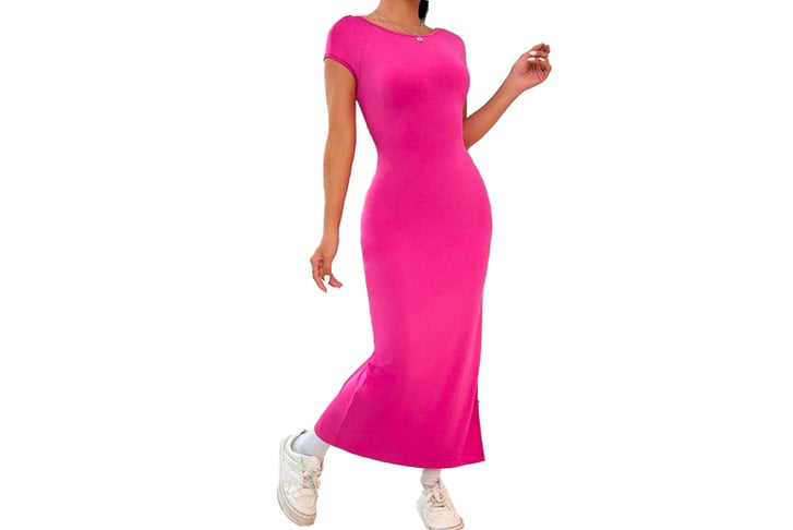 32931306-Women-Solid-Color-Backless-Slim-Dress-2