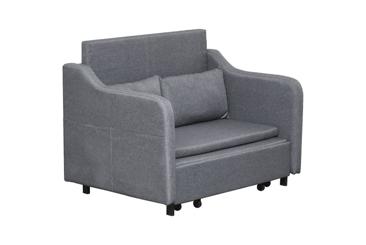 HOMCOM-Grey-2-Seater-Sofa-Bed-with-Pillows-2