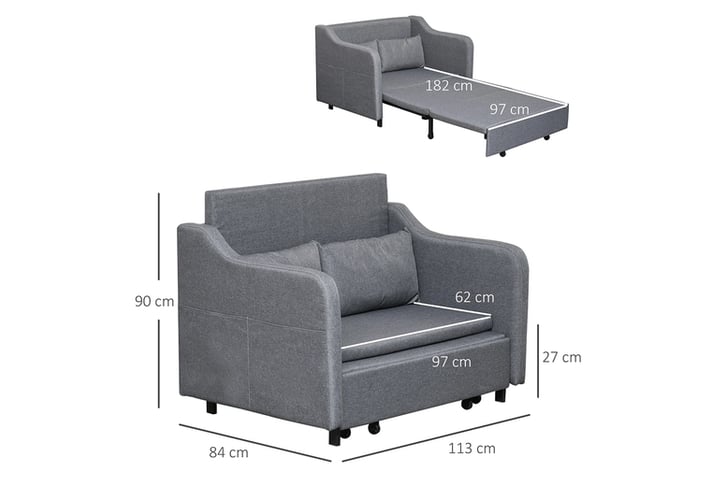 HOMCOM-Grey-2-Seater-Sofa-Bed-with-Pillows-7