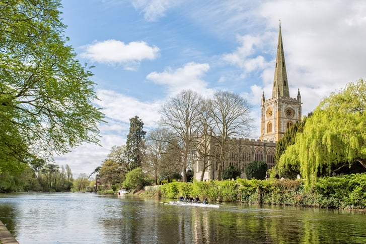 Holy Trinity Church set on the banks of the River Avon in Stratford-upon-Avon, Warwickshire England UK