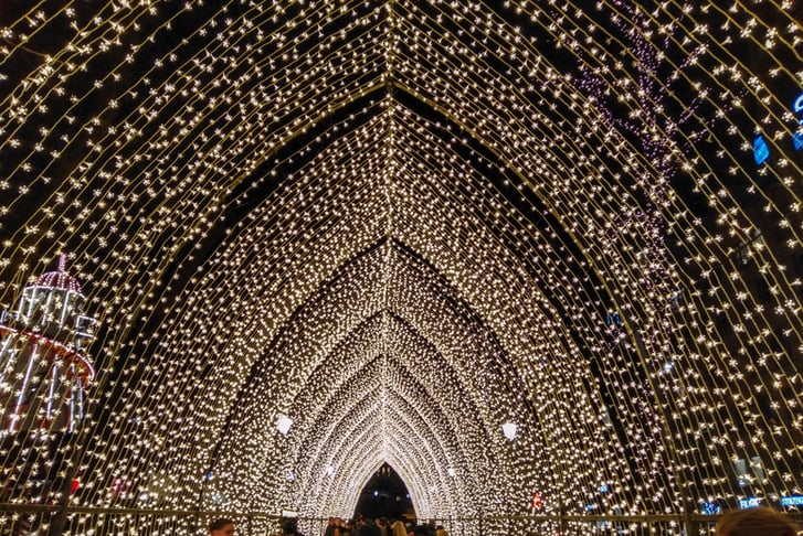 A light tunnel on Christmas markets in Oslo, Norway