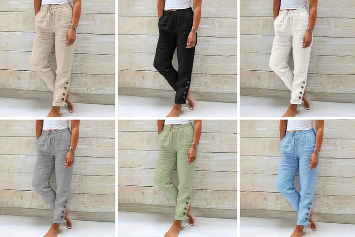 Women-Cotton-Elastic-Waist-Solid-Color-Trousers-1