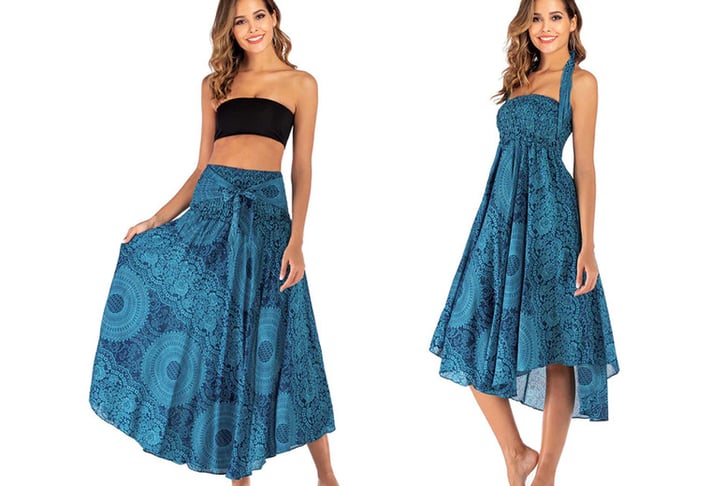 2-Wearing-Methods-Print-Bohemia-Skirt-Beach-Dress-2