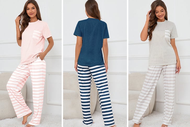 Women-Stripe-Loungewear-Long-Pants-Pajamas-Set-1
