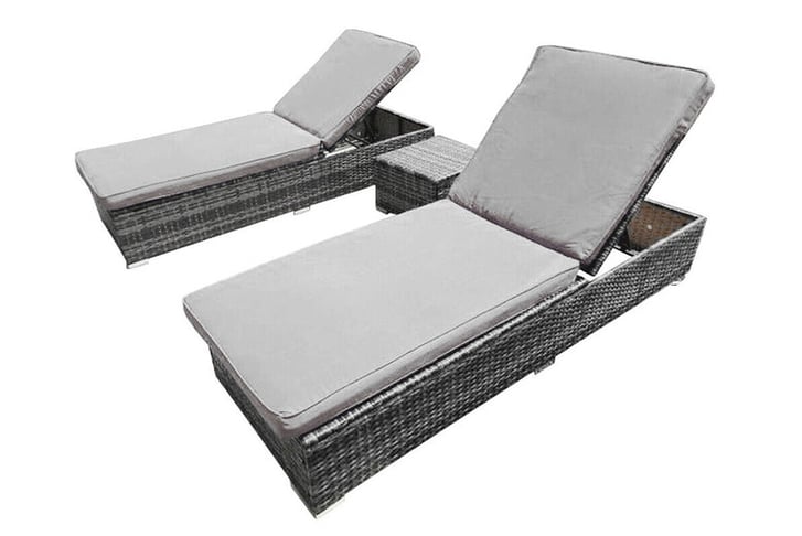 Set of Two Adjustable Rattan Sun Loungers with Coffee Table and Storage ...