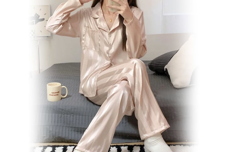 Women-Solid-Color-Stripe-Pyjamas-Set-7